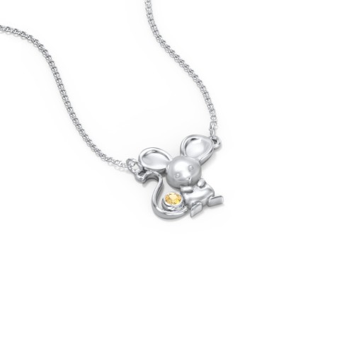 Kids Mouse Birthstone Critter Necklace – Sterling Silver with Citrine