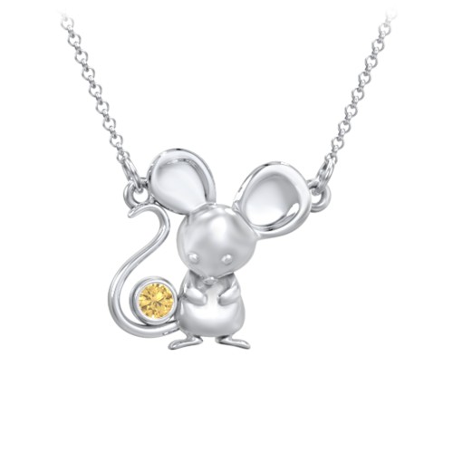 Kids Mouse Birthstone Critter Necklace – Sterling Silver with Citrine
