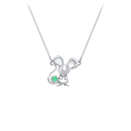 Kids Mouse Birthstone Critter Necklace – Sterling Silver with Emerald