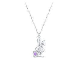 Kids Bunny Birthstone Critter Necklace in 925 Sterling Silver with Amethyst
