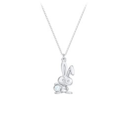 Kids Bunny Birthstone Critter Necklace in 925 Sterling Silver with Aquamarine