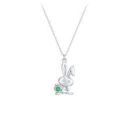 Kids Bunny Birthstone Critter Necklace in 925 Sterling Silver with Emerald