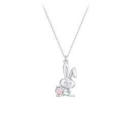 Kids Bunny Birthstone Critter Necklace in 925 Sterling Silver with Pink Tourmaline