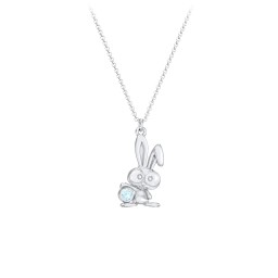 Kids Bunny Birthstone Critter Necklace in 925 Sterling Silver with Blue Topaz