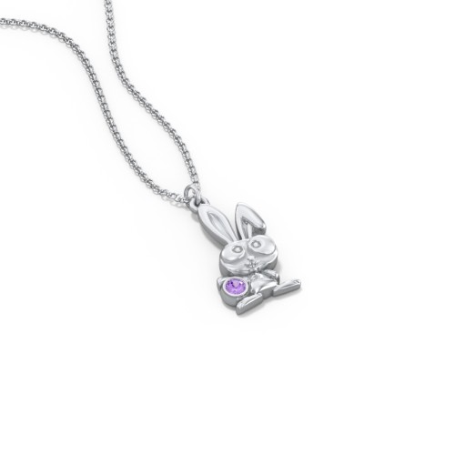 Kids Bunny Birthstone Critter Necklace – Sterling Silver with Amethyst