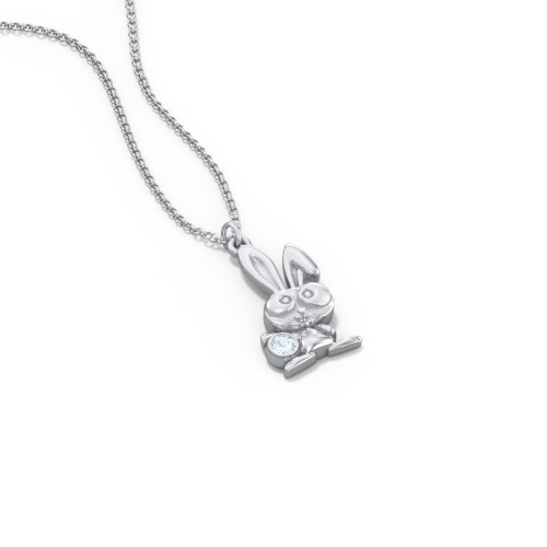 Kids Bunny Birthstone Critter Necklace – Sterling Silver with Aquamarine