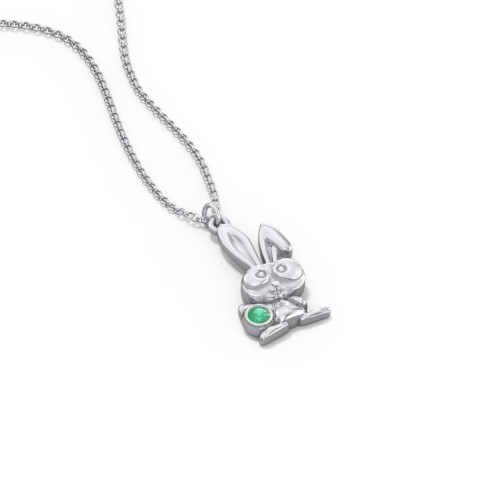 Kids Bunny Birthstone Critter Necklace – Sterling Silver with Emerald