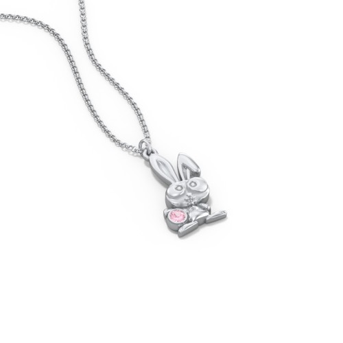 Kids Bunny Birthstone Critter Necklace – Sterling Silver with Pink Tourmaline