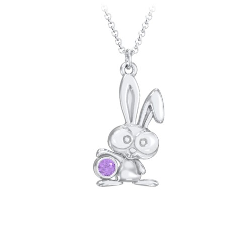 Kids Bunny Birthstone Critter Necklace – Sterling Silver with Amethyst