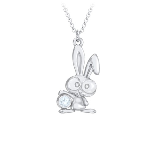 Kids Bunny Birthstone Critter Necklace – Sterling Silver with Aquamarine