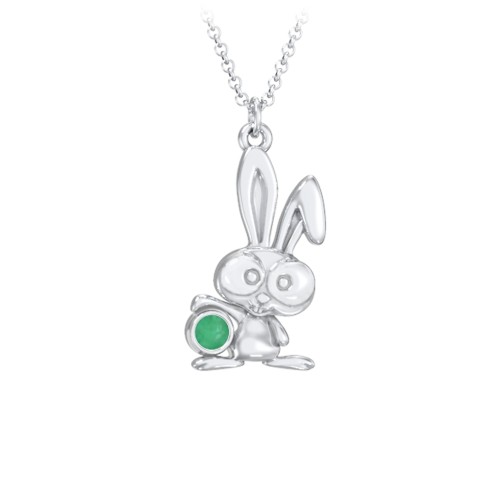 Kids Bunny Birthstone Critter Necklace – Sterling Silver with Emerald