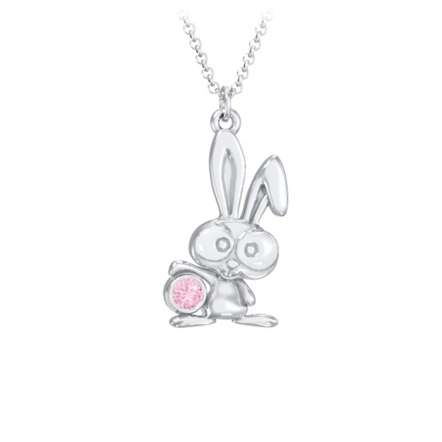 Kids Bunny Birthstone Critter Necklace – Sterling Silver with Pink Tourmaline