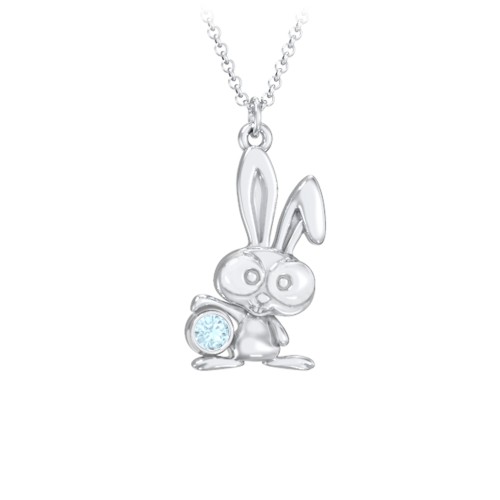 Kids Bunny Birthstone Critter Necklace – Sterling Silver with Blue Topaz
