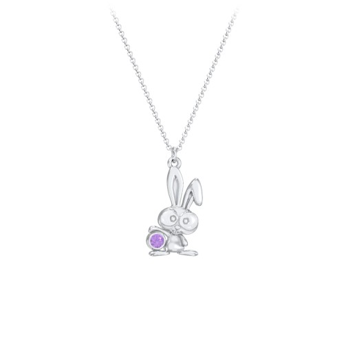 Kids Bunny Birthstone Critter Necklace – Sterling Silver with Amethyst