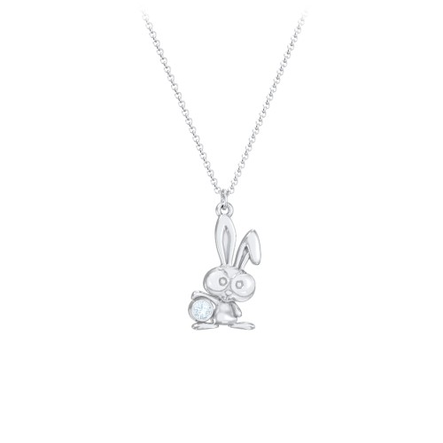 Kids Bunny Birthstone Critter Necklace – Sterling Silver with Aquamarine