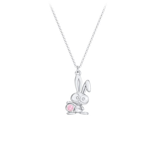 Kids Bunny Birthstone Critter Necklace – Sterling Silver with Pink Tourmaline
