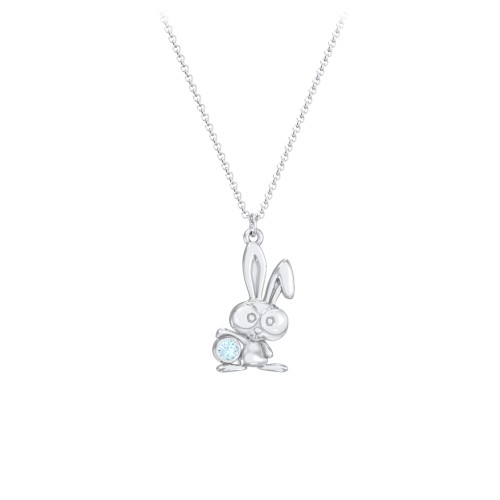 Kids Bunny Birthstone Critter Necklace – Sterling Silver with Blue Topaz