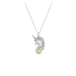 Kids Unicorn Pendant Necklace with Birthstone in 925 Sterling Silver with Citrine