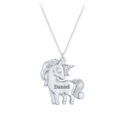 Kids Engravable Unicorn Birthstone Pendant Necklace in 925 Sterling Silver with Aquamarine