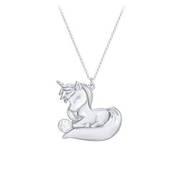 Kids Engravable Sitting Unicorn Birthstone Necklace