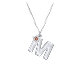 Kids Bubble Initial Necklace With Birthstone Flower in 925 Sterling Silver with Garnet