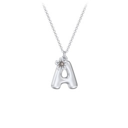 Kids Bubble Initial Necklace With Birthstone Flower in 925 Sterling Silver with Smokey Quartz