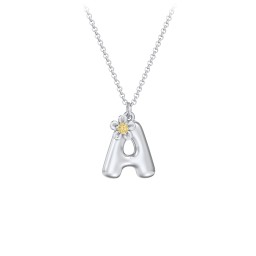Kids Bubble Initial Necklace With Birthstone Flower in 925 Sterling Silver with Citrine
