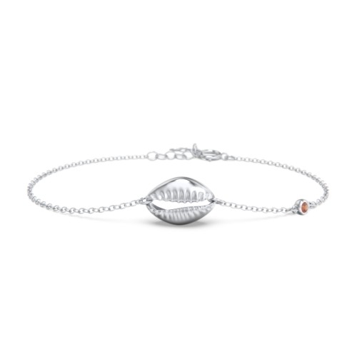 Coffee Bean Shell Bracelet with Bezel Set Gemstone – Sterling Silver with Garnet