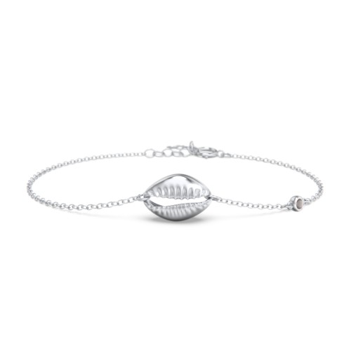Coffee Bean Shell Bracelet with Bezel Set Gemstone – Sterling Silver with Smokey Quartz