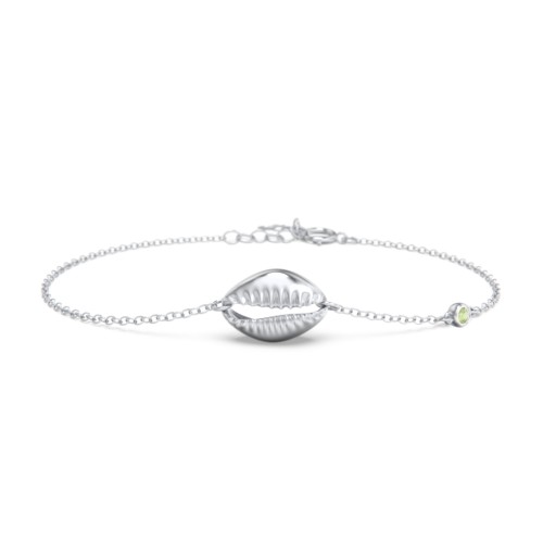 Coffee Bean Shell Bracelet with Bezel Set Gemstone – Sterling Silver with Peridot