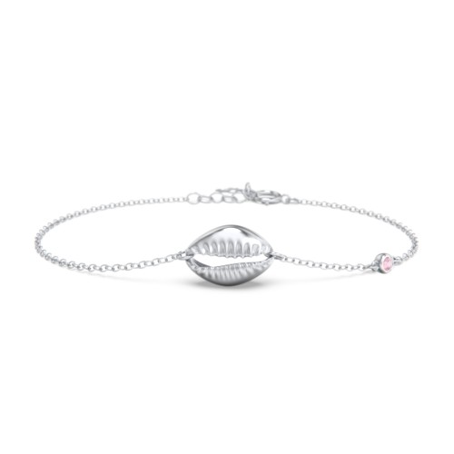 Coffee Bean Shell Bracelet with Bezel Set Gemstone – Sterling Silver with Pink Tourmaline