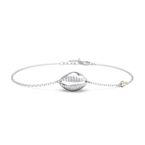 Coffee Bean Shell Bracelet with Bezel Set Gemstone – Sterling Silver with Citrine