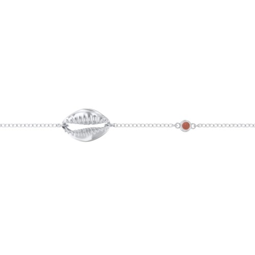 Coffee Bean Shell Bracelet with Bezel Set Gemstone – Sterling Silver with Garnet