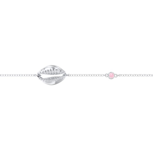 Coffee Bean Shell Bracelet with Bezel Set Gemstone – Sterling Silver with Pink Tourmaline