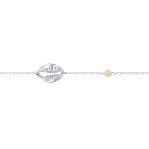 Coffee Bean Shell Bracelet with Bezel Set Gemstone – Sterling Silver with Citrine