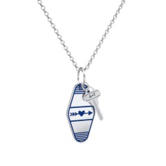 Heart With Arrow Engravable Retro Keychain Charm Necklace - Blue – Sterling Silver