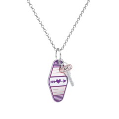 Heart With Arrow Engravable Retro Keychain Charm Necklace - Purple – Sterling Silver