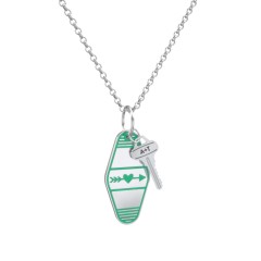Heart With Arrow Engravable Retro Keychain Charm Necklace - Green – Sterling Silver