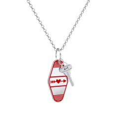 Heart With Arrow Engravable Retro Keychain Charm Necklace - Red