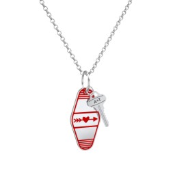 Heart With Arrow Engravable Retro Keychain Charm Necklace - Red in 925 Sterling Silver