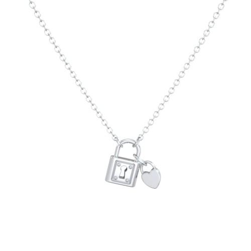 Lock and Engravable Heart Charm Necklace – Sterling Silver