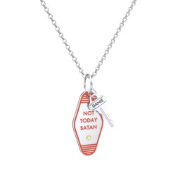 Not Today Satan Engravable Retro Keychain Charm Necklace with Accent - Orange in 925 Sterling Silver with Citrine