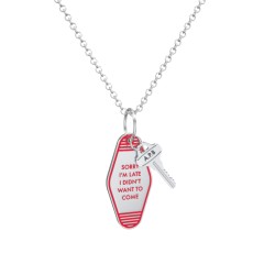 Sorry I'm Late Engravable Retro Keychain Charm Necklace - Red