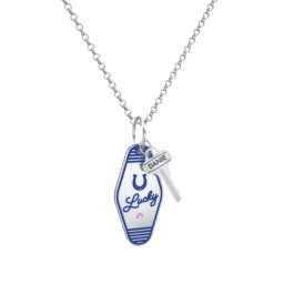 Lucky Horseshoe Engravable Retro Keychain Charm Necklace with Accent - Blue in 925 Sterling Silver with Amethyst