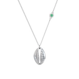 Coffee Bean Shell Necklace with Bezel Set Gemstone in 925 Sterling Silver with Emerald