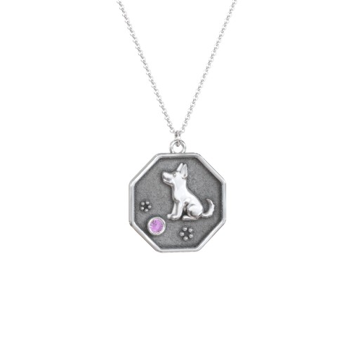 Year of the Dog Engravable Zodiac Medallion Necklace – Sterling Silver with Amethyst