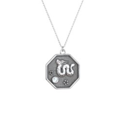 Year of the Dragon Engravable Zodiac Medallion Necklace in 925 Sterling Silver with Aquamarine