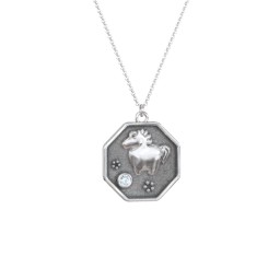 Year of the Horse Engravable Zodiac Medallion Necklace in 925 Sterling Silver with Aquamarine