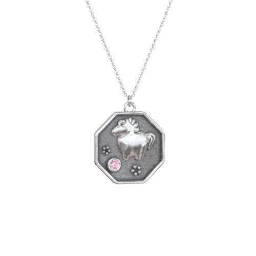 Year of the Horse Engravable Zodiac Medallion Necklace – Sterling Silver with Pink Tourmaline