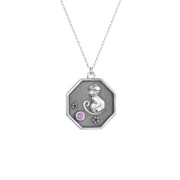 Year of the Monkey Engravable Zodiac Medallion Necklace in 925 Sterling Silver with Amethyst